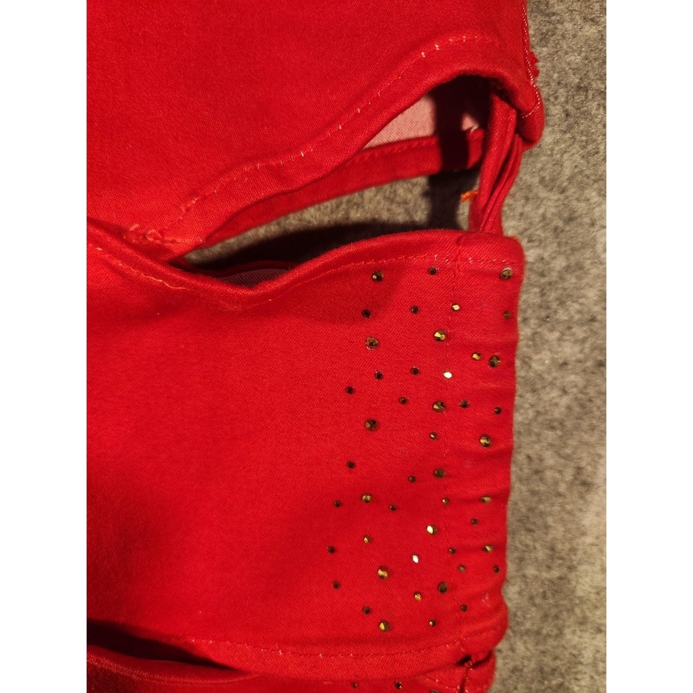 Lowell Jeans Skinny‎ Womens 10 Red High Rise Lift Distressed Rhinestone Cut Outs - Picture 2 of 4